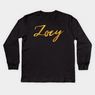 Zoey Name Hand Lettering in Faux Gold Letters Kids Long Sleeve T-Shirt